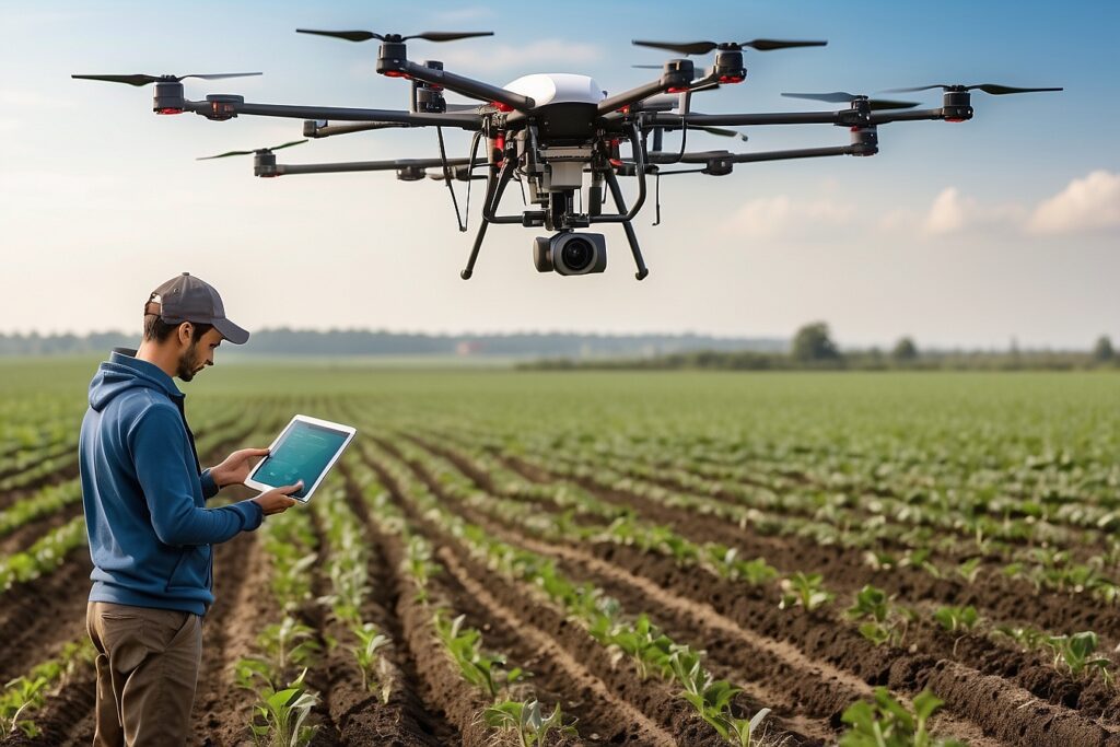 CountryWide Farmer_A_hightech_farm_with_drones_flying_overhead