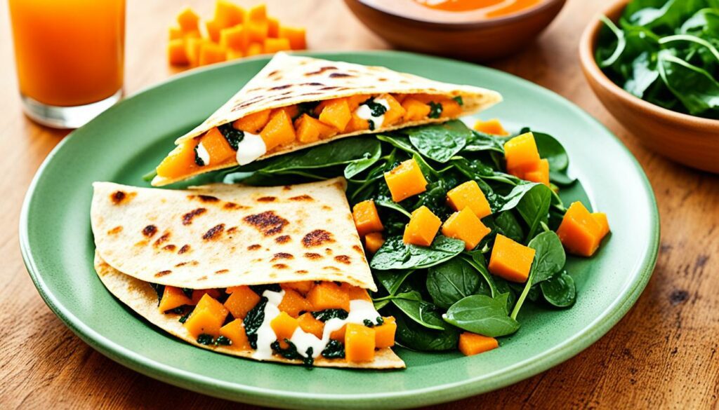 butternut squash and spinach quesadillas