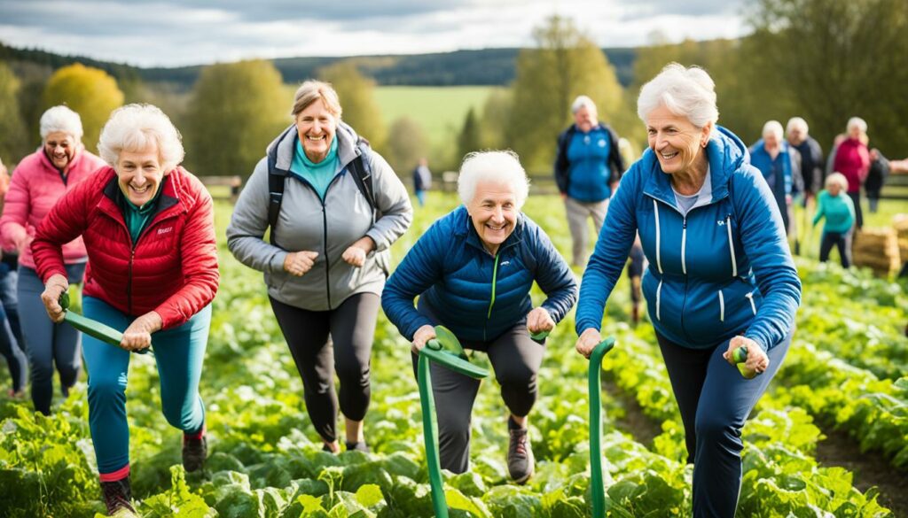 group exercises in farming communities